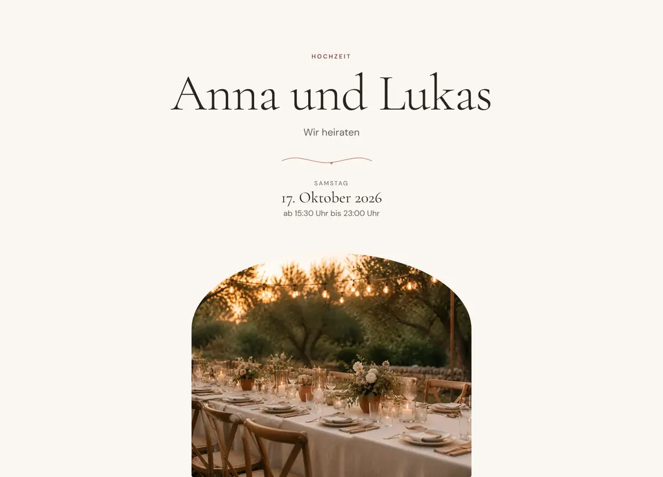 Die Beispielseite in der Vorlage Abendlicht: Elegant und romantisch