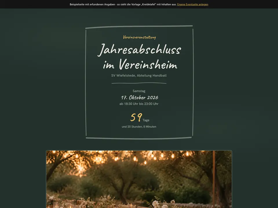 Die Beispielseite in der Vorlage Kreidetafel: Angeschrieben statt gedruckt