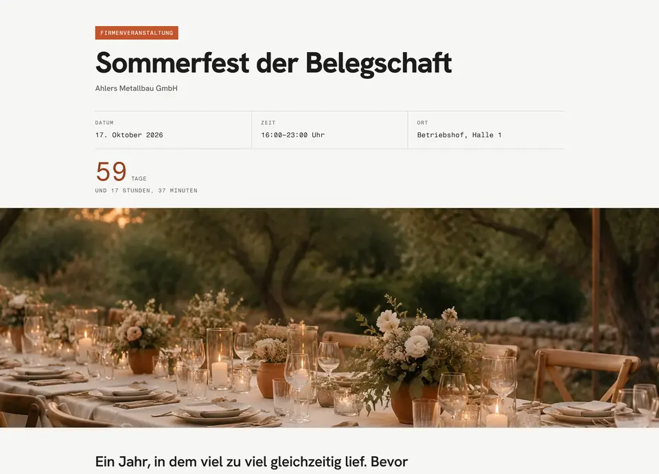 Die Beispielseite in der Vorlage Werkhalle: Sachlich und laut in der Sache